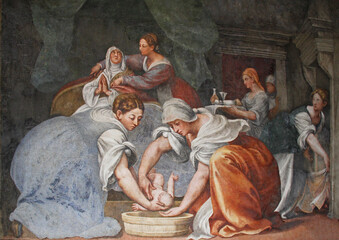 nascita di Maria; affresco del Pordenone nella basilica di Santa Maria di Campagna a Piacenza