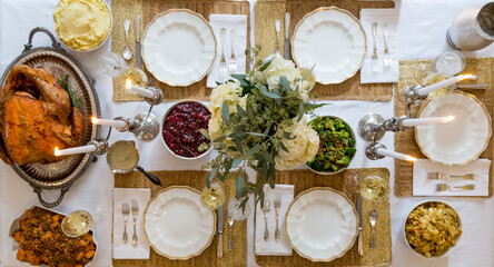 Overhead of Thanksgiving table 