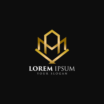 Golden letter mark amv logo design isolated on black background