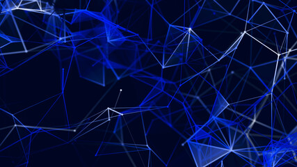 Structure of connected lines and dots. Wireframe polygonal elements on a dark background. Science and technology. 3d