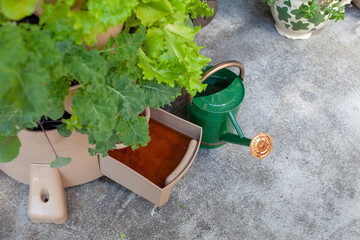 A vertical tower garden with an integrated vermicomposter saves the water and worm tea to be reused...