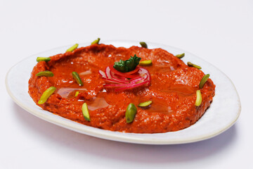 lebanese and turkish muhammara dip known as mezze in a plate