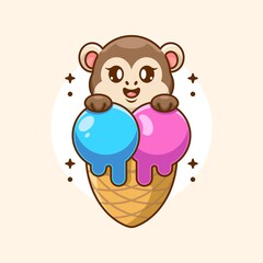 Cute monkey with ice cream cone cartoon