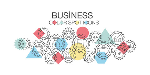 business money marketing colorful spotlight icons business vector illustration. Concept with linked icons related to business and development