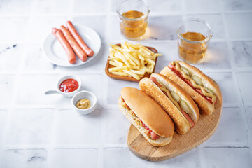 Hot dogs with ketchup and mustard