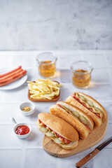 Hot dogs with ketchup and mustard