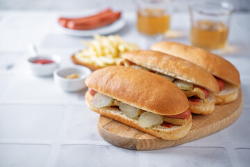 Hot dogs with ketchup and mustard