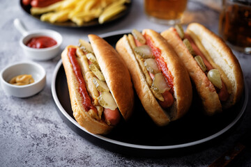 Hot dogs with ketchup and mustard