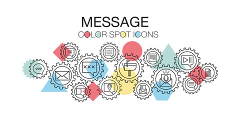 Message marketing colorful spotlight icons business vector illustration. Concept with linked icons related to business and development