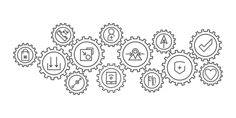 Web development line vector illustration.Concept with linked icons related to web promotion and development
