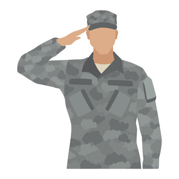 soldier saluting in gray camouflage uniform clip art preview