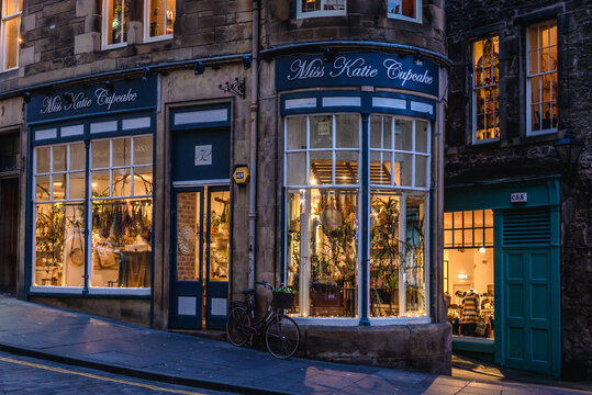 Edinburgh, Scotland - January 17, 2020: Shop window of Miss Katie Cupcake boutique in Edinburgh city