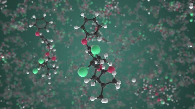Generic permethrin molecule. Molecular model. Looping seamless 3d animation