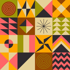 Geometr Wrapping popular squares stickers blocks. Mural trend graphic design Memphis Mixed shapes vector. Retro Flat Maximalism Style. Complex composition. - 436268923