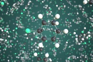Chlorobenzene molecule made with balls, scientific molecular model. Chemical 3d rendering