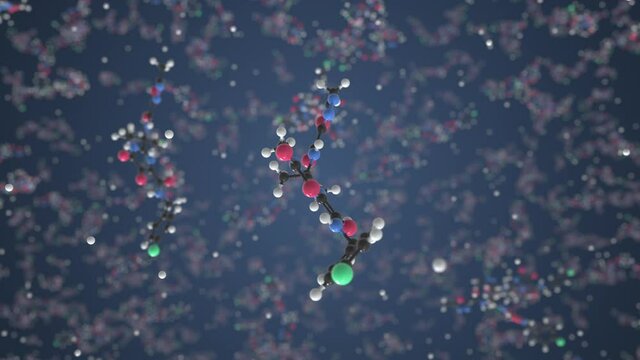 Raltegravir molecule. Molecular model. Looping seamless 3d animation