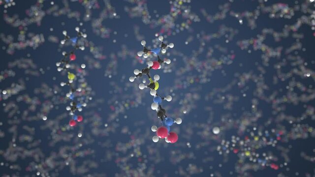 Ranitidine molecule. Molecular model. Looping seamless 3d animation
