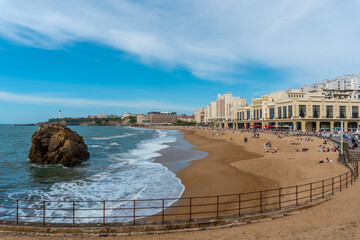 La grande Plage and its famous promenade in Biarritz, holidays in the south-east of France....