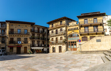 Fototapeta na wymiar The town square of the municipality of Lezo, the small coastal town in the province of Gipuzkoa, Basque Country. Spain