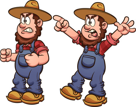Angry cartoon farmer standing and yelling. Vector clip art illustration with simple gradients. Each on a separate layer.
