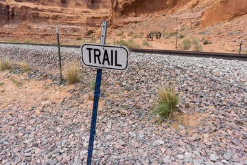 Trailer market sign near railroad in Utah