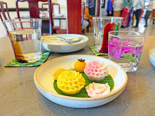 Beautiful Thai dessert, golden sweetmeat. Selective focus