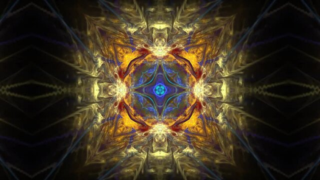Mesmerizing symmetrical mandala motion. Psychedelic trance. Dj background. Colors changing