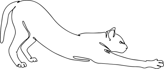 Black line art Illustration happy kitten monoline. Vector illustration