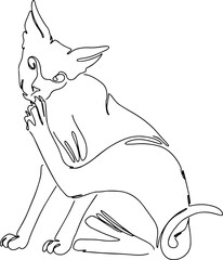 Black line art Illustration happy kitten monoline. Vector illustration