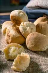 Homemade cassava and cheese bread called chipa. Classic cheese bread from Argentina, Paraguay and Brazil. Selective focus.