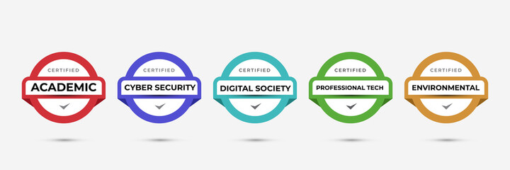 Certified badge logo design for company training badge certificates to determine based on criteria. Set bundle certify colorful vector illustration template.