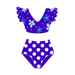 Purple retro style swimsuit. Vector Flat Illustration. Vector illustration