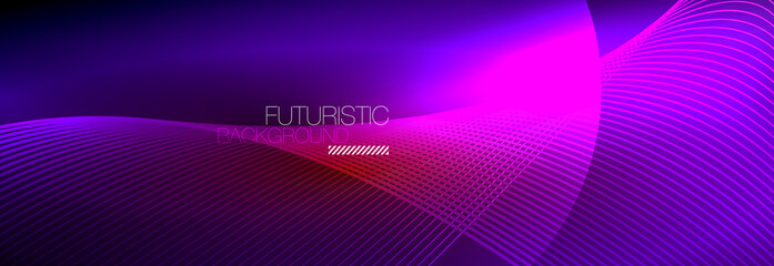 Abstract neon glowing light in the dark with waves. Shiny magic energy and motion concept, vector abstract wallpaper background