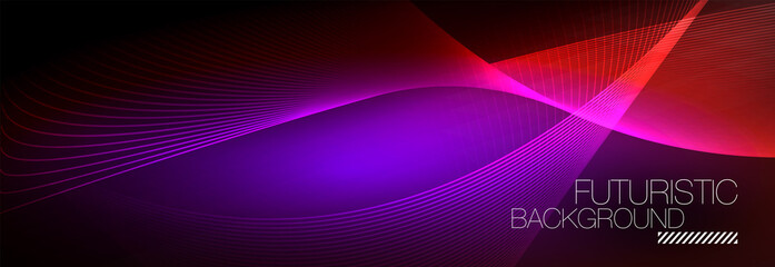 Abstract neon glowing light in the dark with waves. Shiny magic energy and motion concept, vector abstract wallpaper background