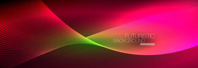 Abstract neon glowing light in the dark with waves. Shiny magic energy and motion concept, vector abstract wallpaper background