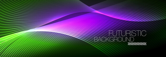 Abstract neon glowing light in the dark with waves. Shiny magic energy and motion concept, vector abstract wallpaper background