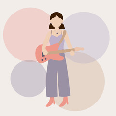 girl with electric guitar poster, flat illustration, music, concert