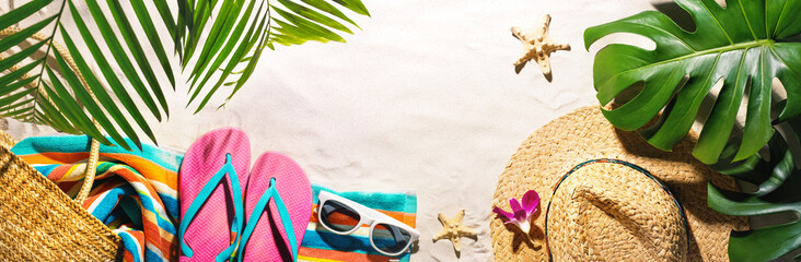 Beach accessories on the summer sands