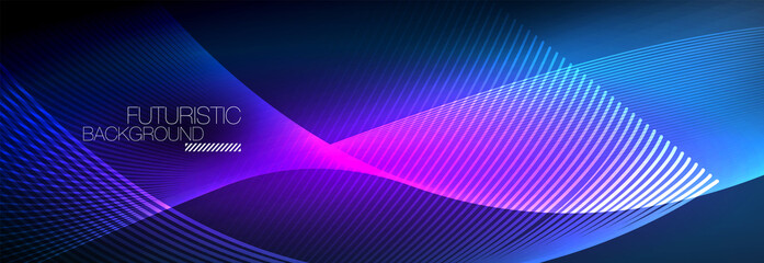 Abstract neon glowing light in the dark with waves. Shiny magic energy and motion concept, vector abstract wallpaper background