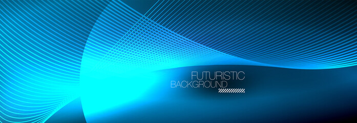 Abstract neon glowing light in the dark with waves. Shiny magic energy and motion concept, vector abstract wallpaper background