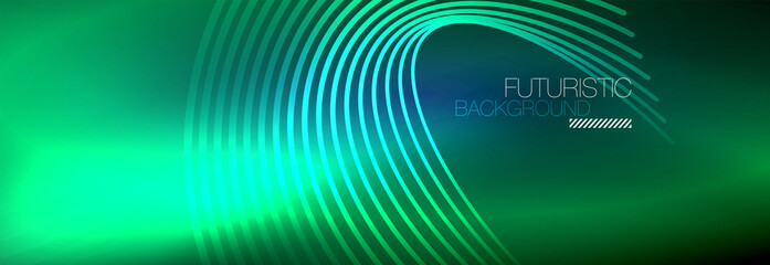 Dark abstract background with glowing neon circles. Trendy layout template for business or technology presentation, internet poster or web brochure cover, wallpaper