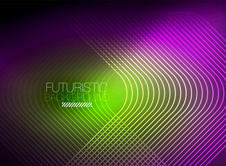Neon color square shape lines abstract background. Shiny magic energy and motion concept, vector abstract wallpaper background