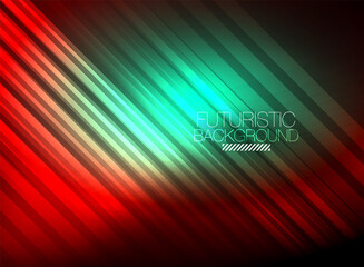 Bright neon color techno abstract background, shiny glowing neon lines in the dark background