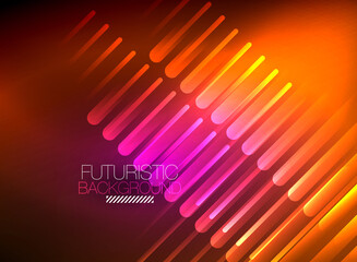 Bright neon color techno abstract background, shiny glowing neon lines in the dark background