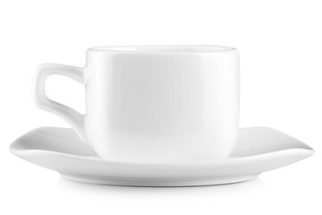 The white cup of coffee isolated on the white background