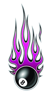 8 ball billiard pool snooker ball with fire flame graphic motorcycle and car decal. Ideal for sticker car and motorcycle decal sport logo design template and any kind of decoration.