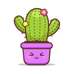 cute different expression cactus in colorful pot