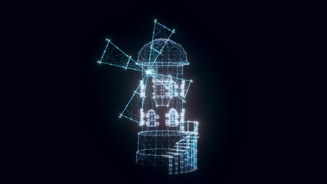 old Windmill hologram Rotating. High quality 4k footage