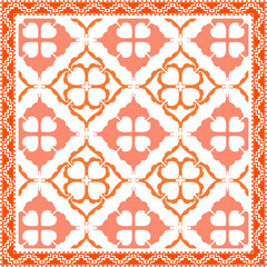 Abstract square scarf pattern design with floral ornament on colored background
