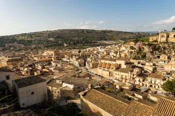 Obraz premium Marvelous Panoramic High Views of Scicli, Province of Ragusa, Sicily - Italy.